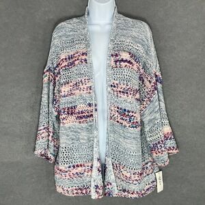Style & Co Open Knit Cardigan Colorful Striped Lightweight Cozy Boho Size L‎